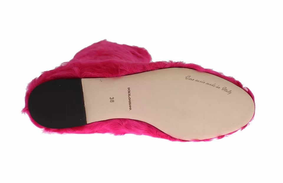 Dolce & Gabbana Pink Lambskin Leather Flat Boots Shoes