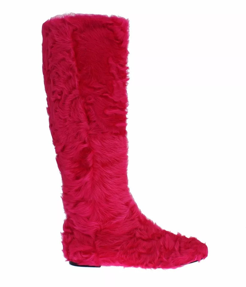 Dolce & Gabbana Pink Lambskin Leather Flat Boots Shoes