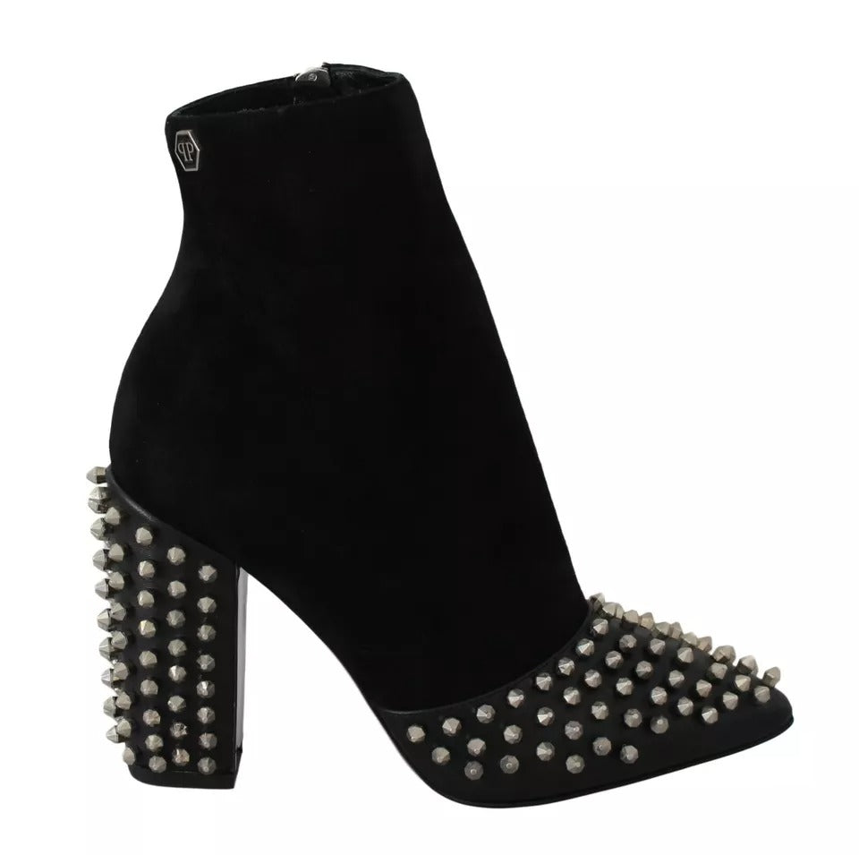 Philipp Plein Schwarz Wildleder Nieten Absätze Stiefeletten Schuhe