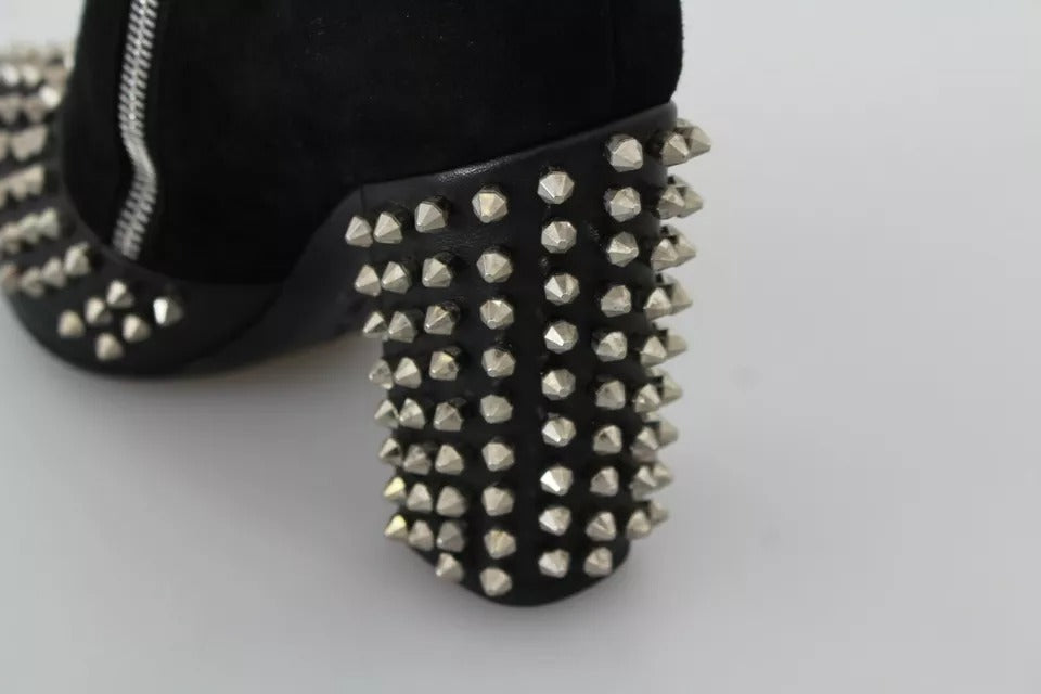 Philipp Plein Schwarz Wildleder Nieten Absätze Stiefeletten Schuhe