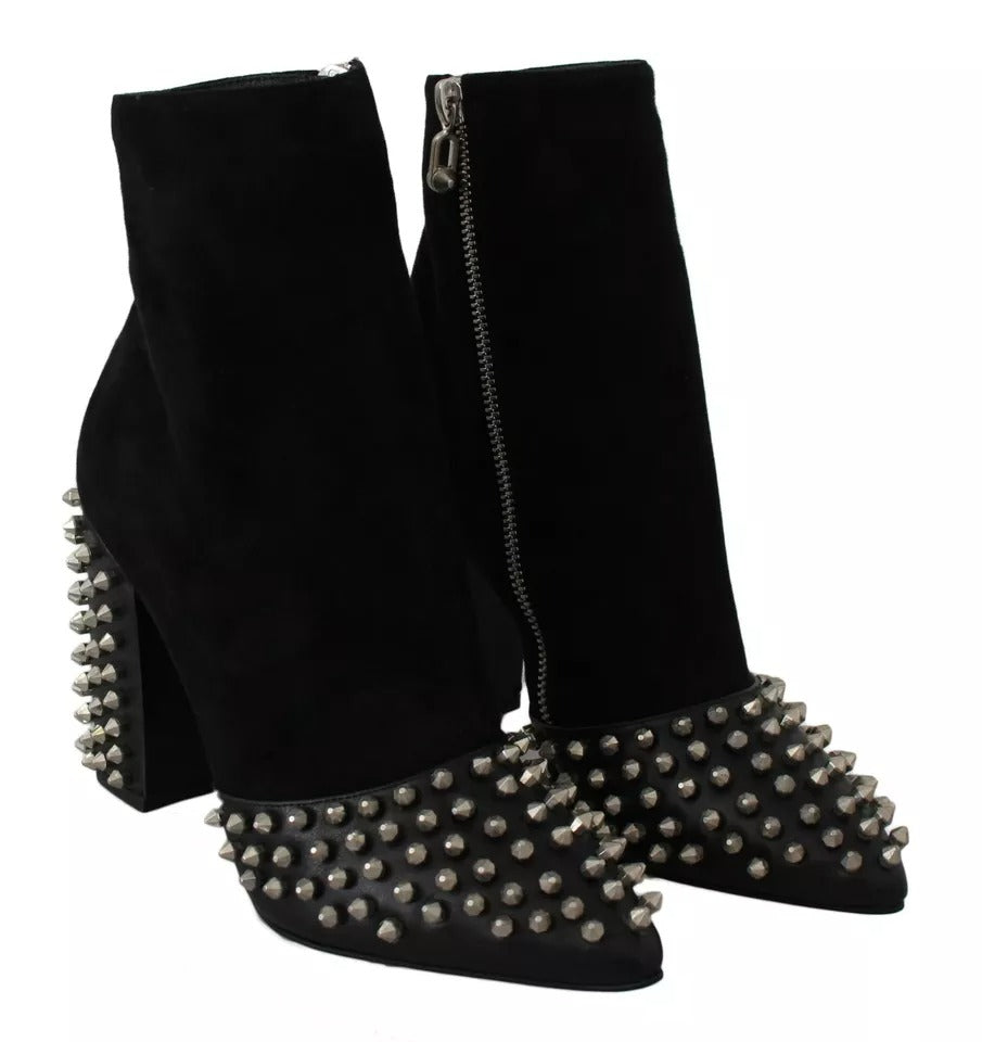 Philipp Plein Schwarz Wildleder Nieten Absätze Stiefeletten Schuhe