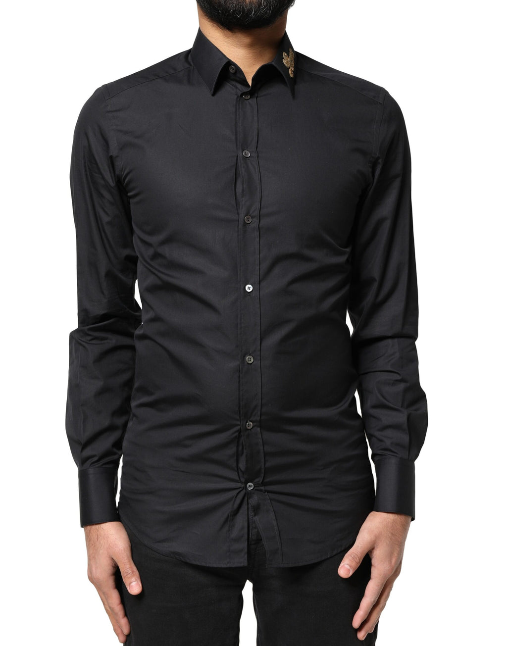Dolce & Gabbana Black Love Embroidery Gold Formal Shirt