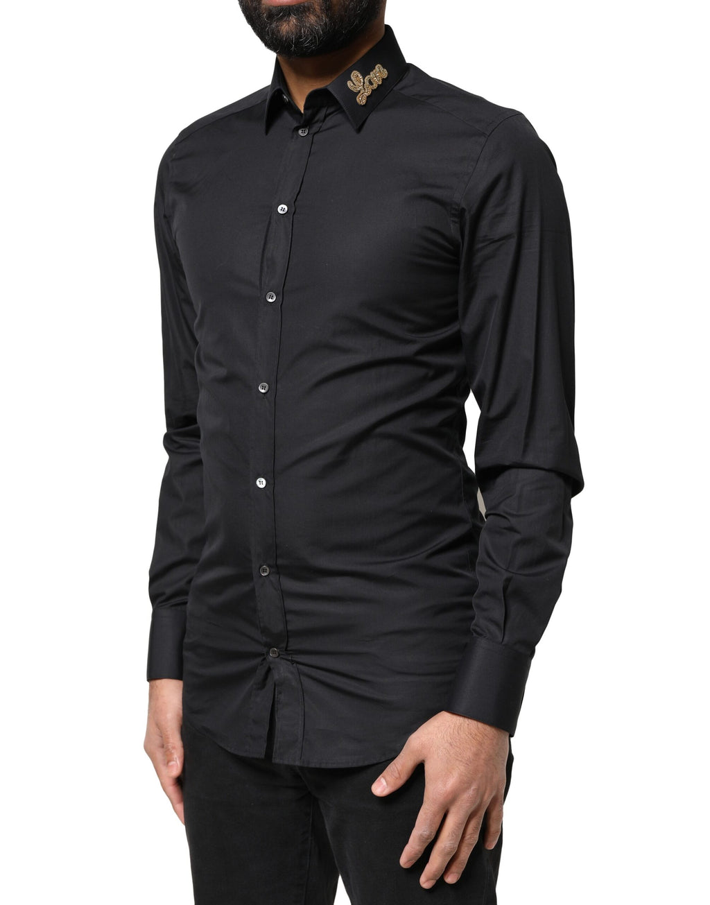 Dolce & Gabbana Black Love Embroidery Gold Formal Shirt