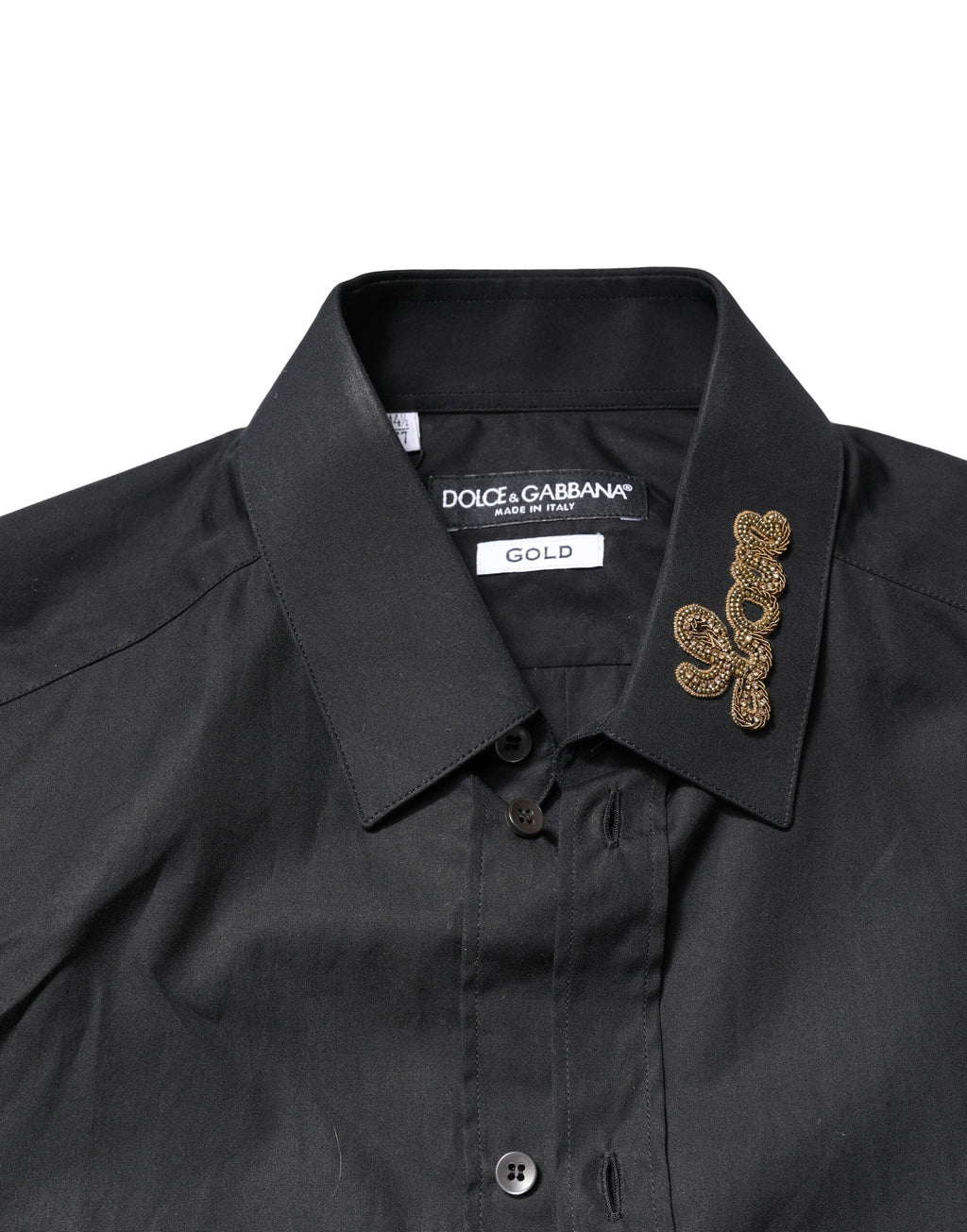 Dolce & Gabbana Black Love Embroidery Gold Formal Shirt