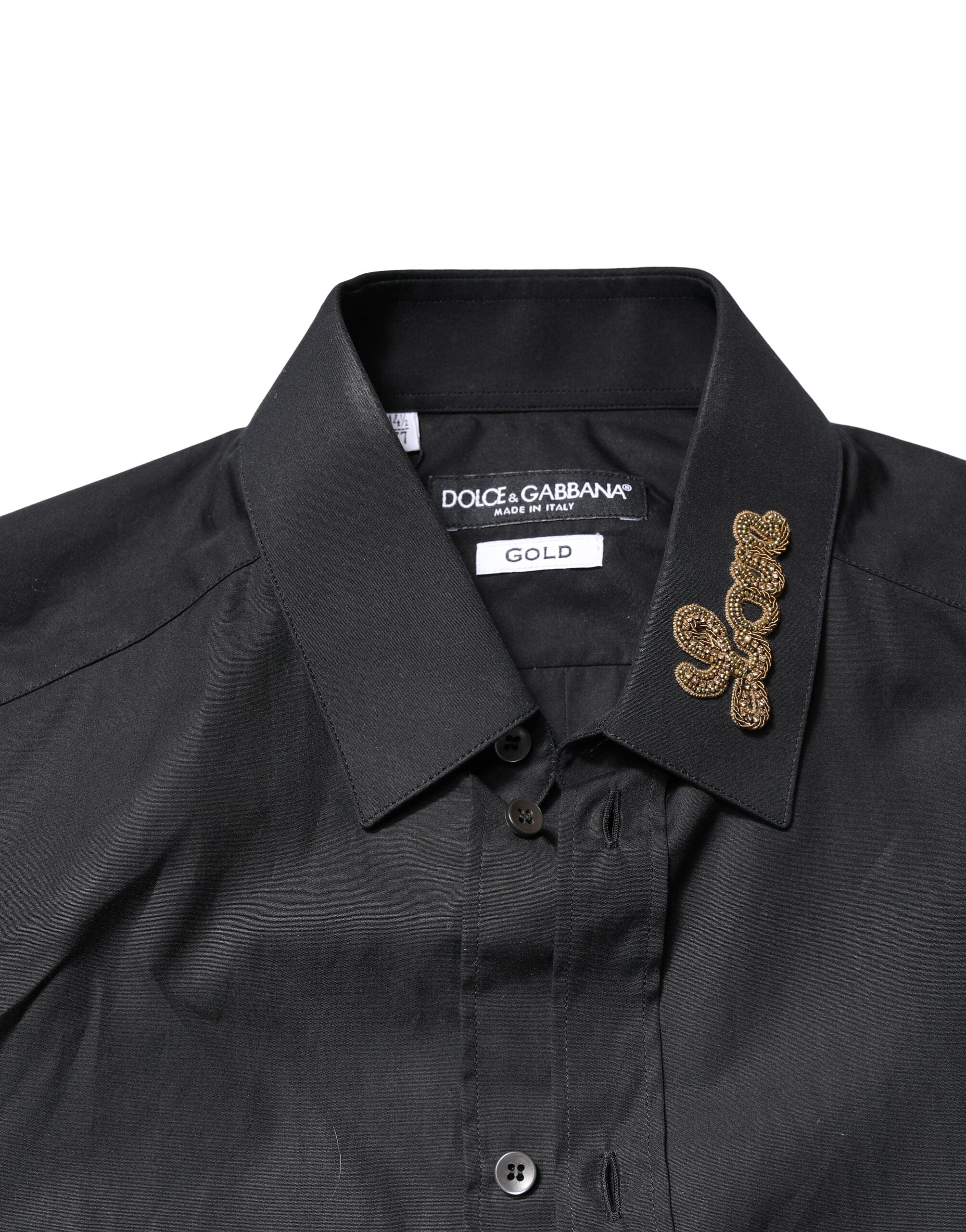 Dolce & Gabbana Black Love Embroidery Gold Formal Shirt
