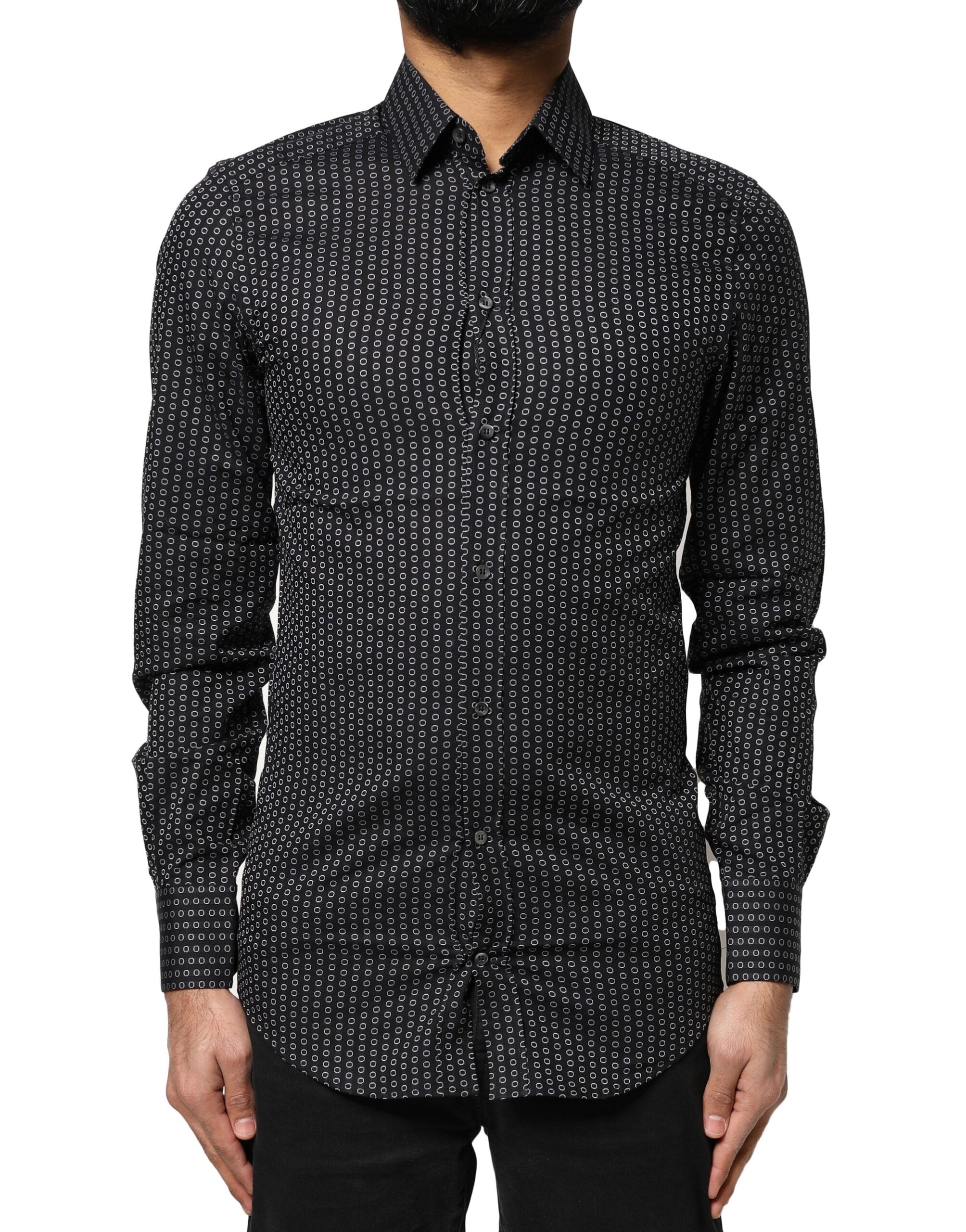Dolce & Gabbana Men's Black GOLD Patterned Cotton Shirt