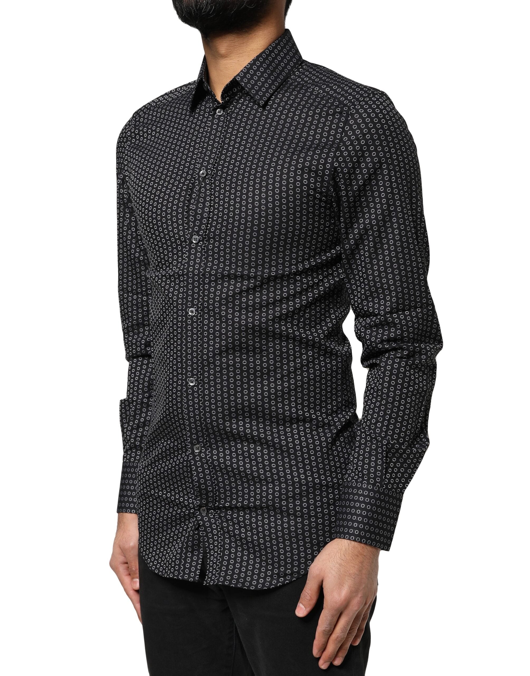 Dolce & Gabbana Men's Black GOLD Patterned Cotton Shirt