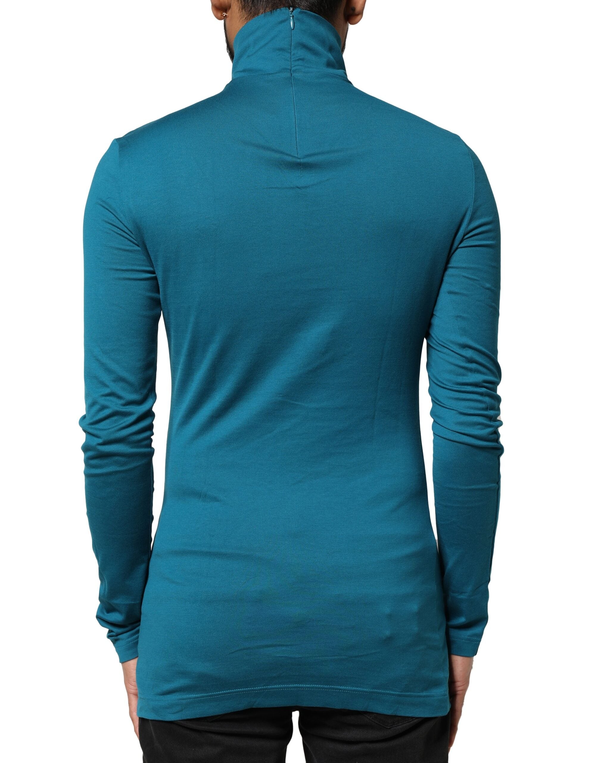 Dolce & Gabbana Blauer Baumwoll-Rollkragenpullover mit langen Ärmeln