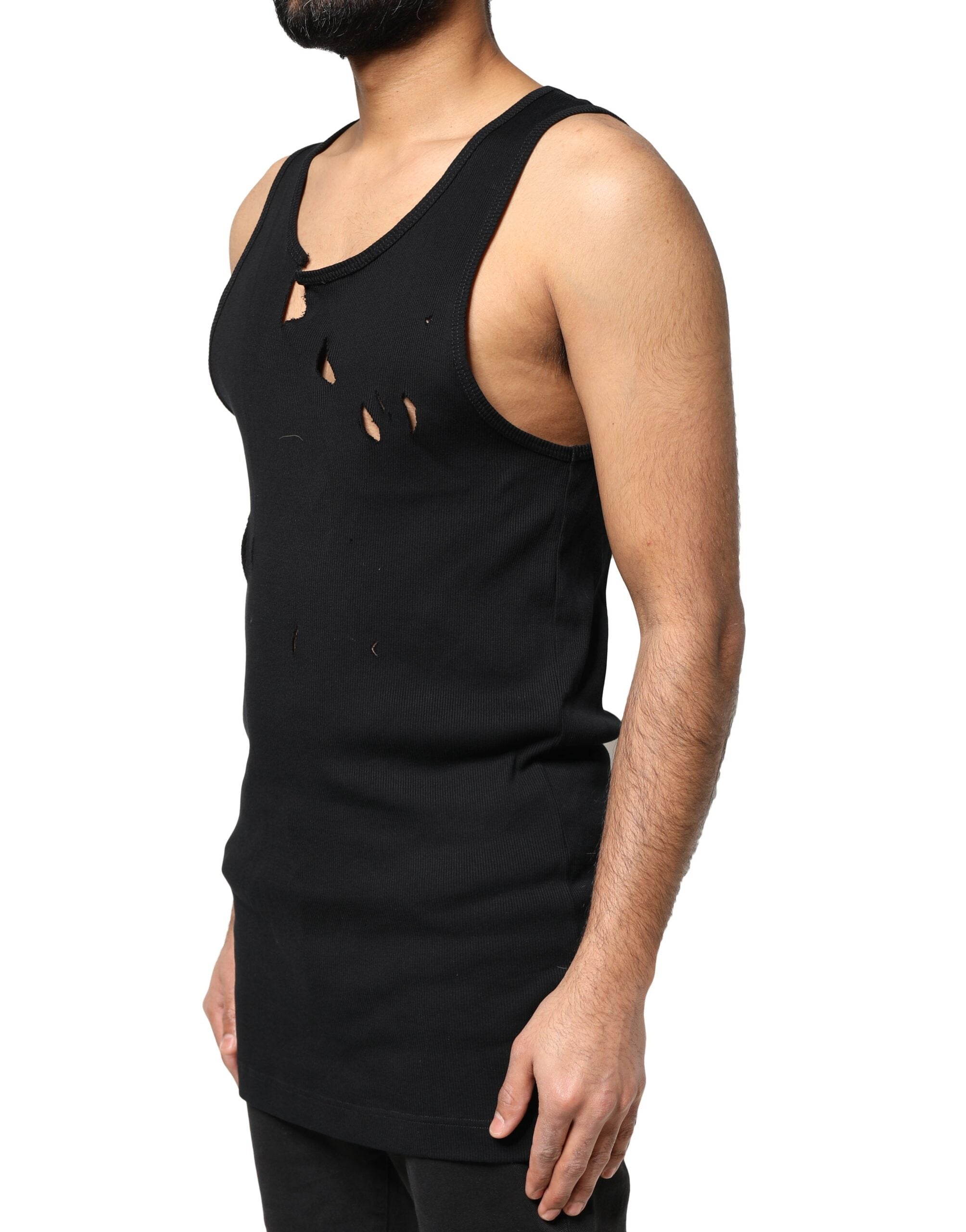 Dolce & Gabbana Black Cotton Rib Style Sleeveless Men's Tank T-Shirt