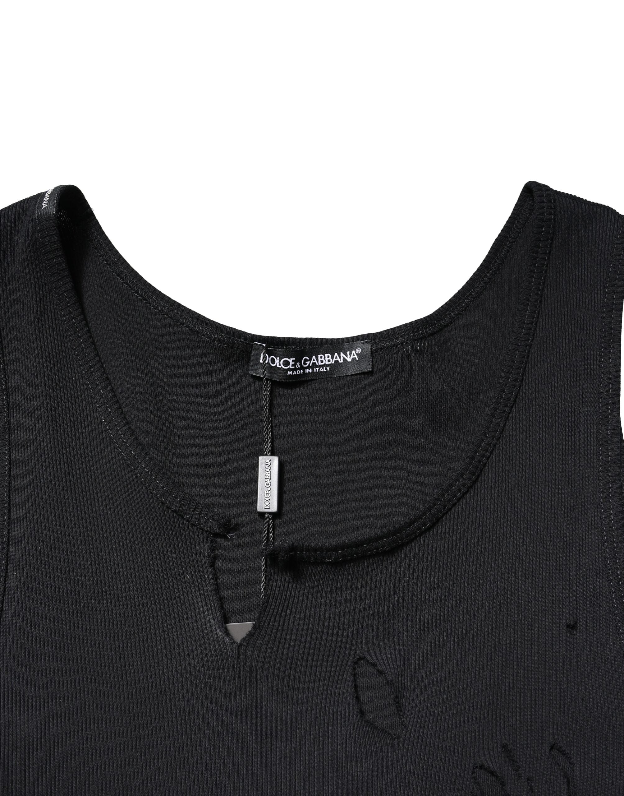 Dolce & Gabbana Black Cotton Rib Style Sleeveless Men's Tank T-Shirt