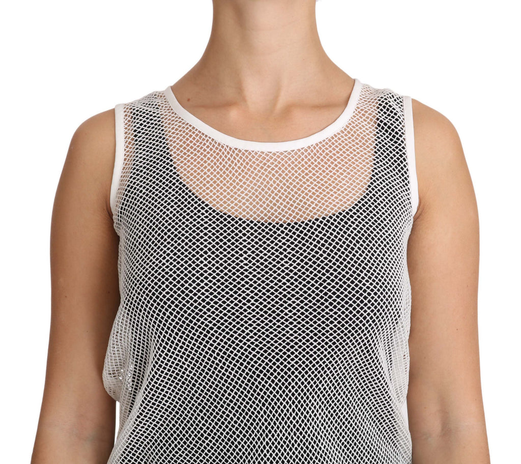 Dolce & Gabbana Weißes Netz-Transparentes ärmelloses Tank-Top