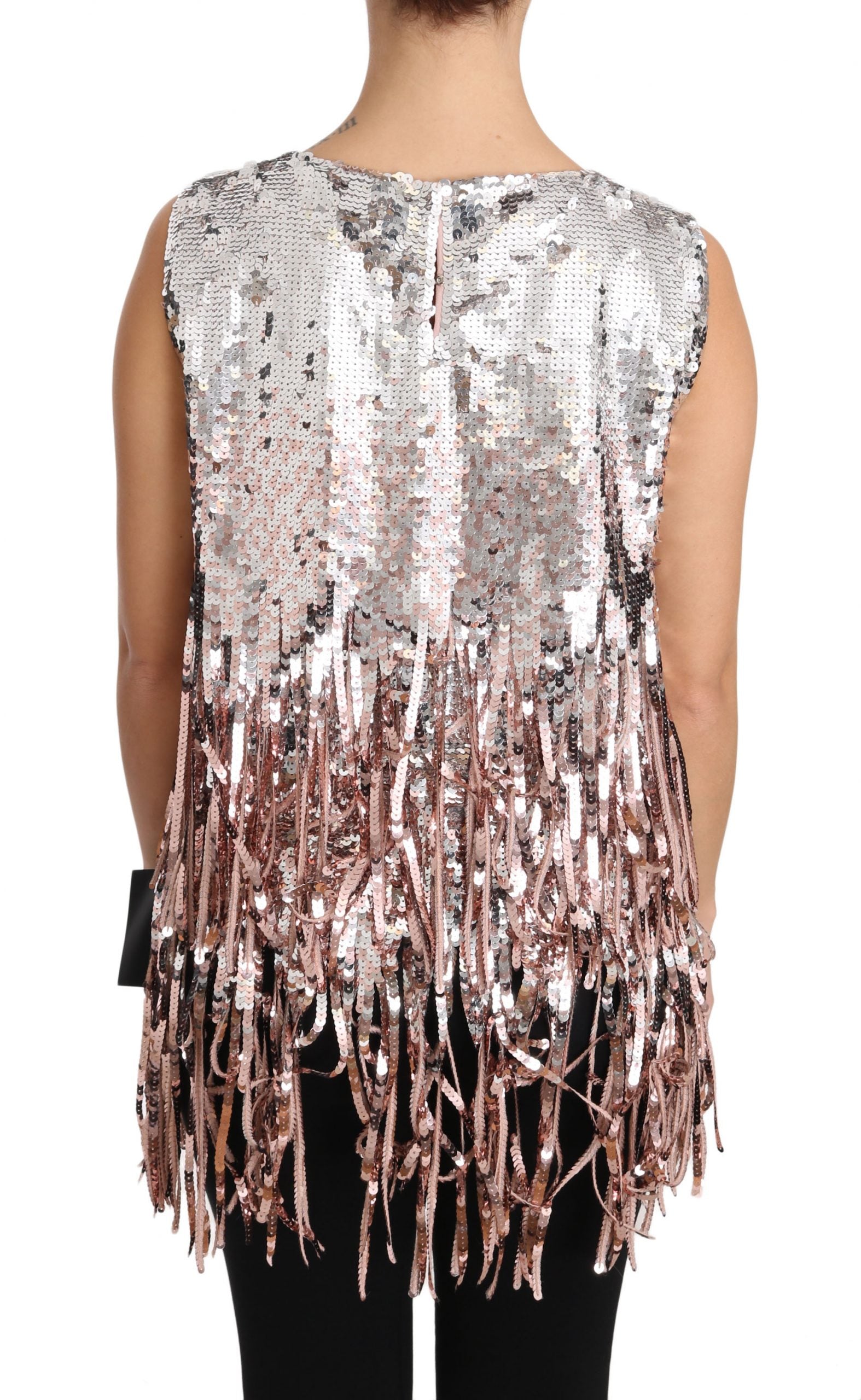 Dolce & Gabbana Gold Pink Sequin Fringe Tank Top
