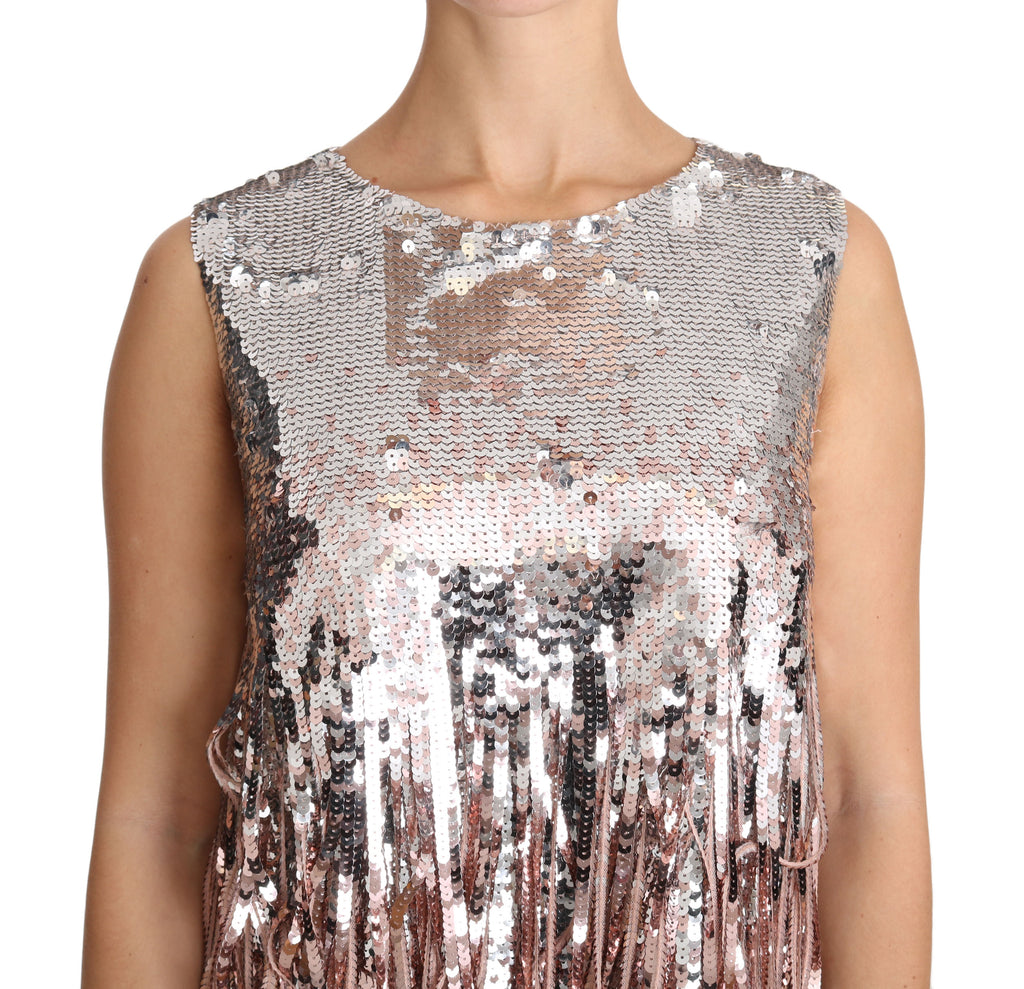 Dolce & Gabbana Gold Pink Sequin Fringe Tank Top
