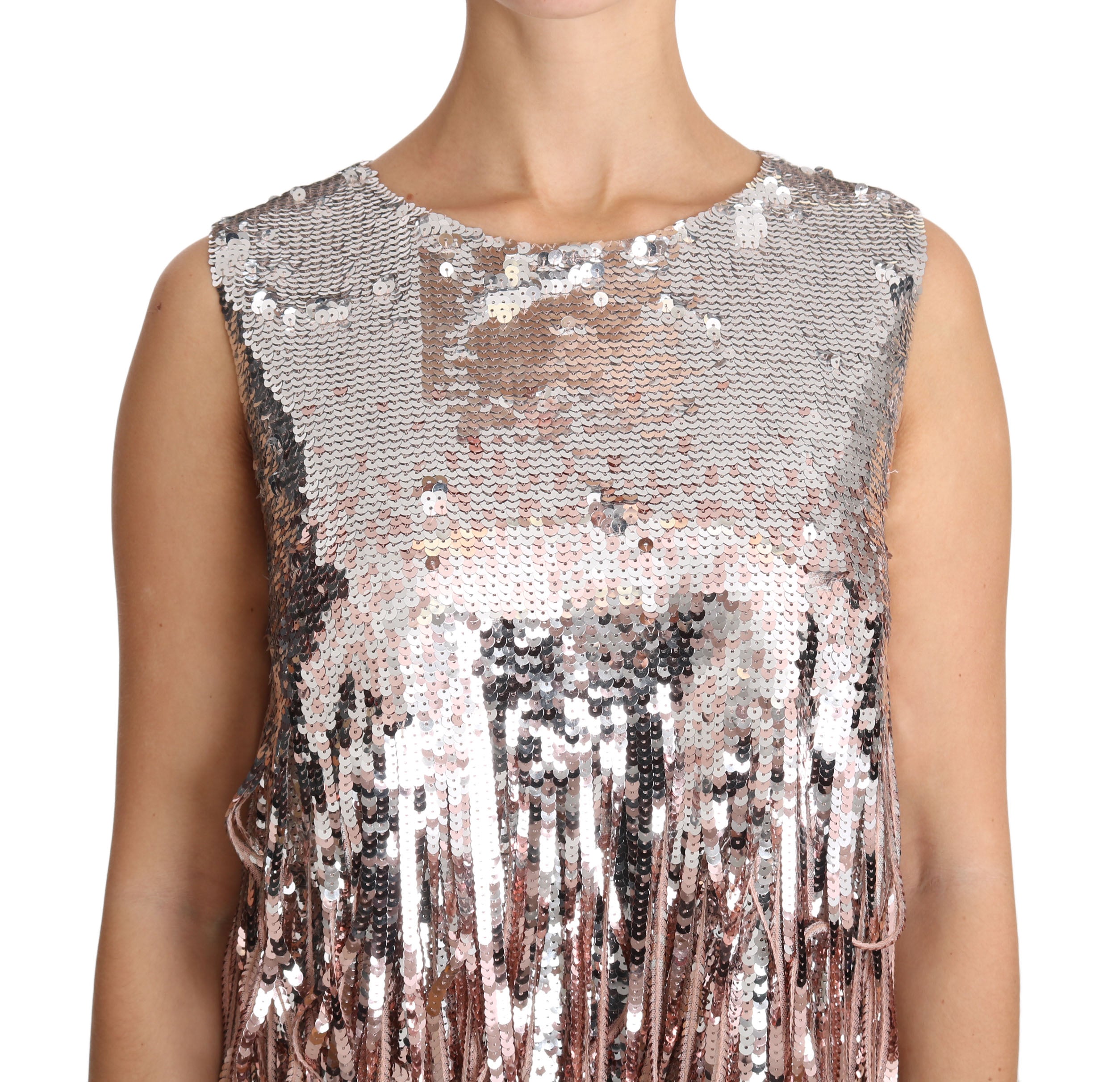 Dolce & Gabbana Gold Pink Sequin Fringe Tank Top