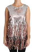 Dolce & Gabbana Gold Pink Sequin Fringe Tank Top