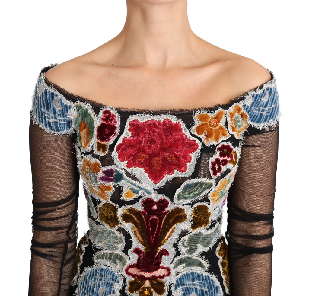 Dolce & Gabbana Schwarzes geblümtes Ricamo-Top T-Shirt Bluse