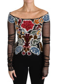 Dolce & Gabbana Schwarzes geblümtes Ricamo-Top T-Shirt Bluse