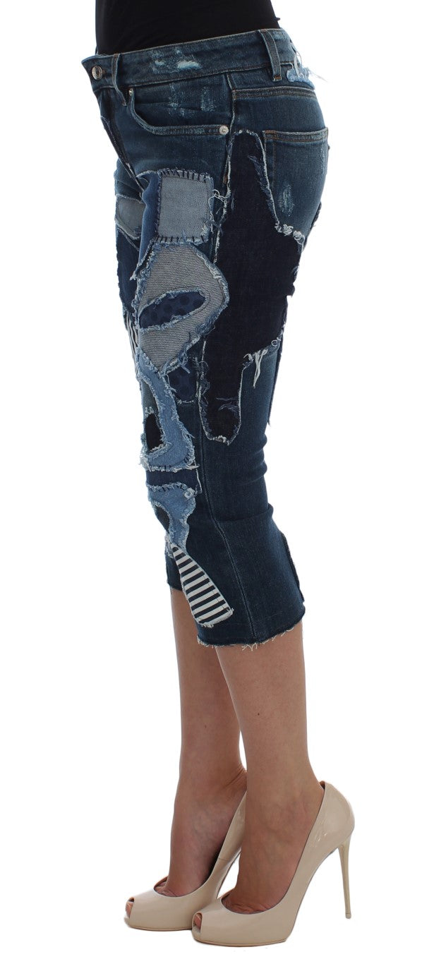 Dolce & Gabbana Blaue Patchwork Jeans-Shorts aus Stretch