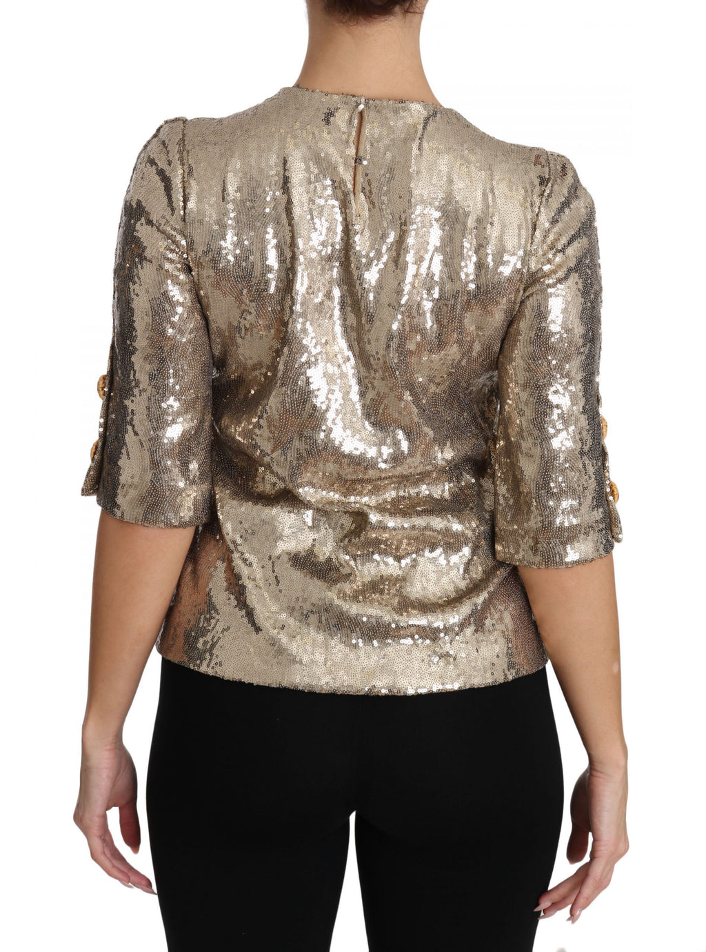 Dolce & Gabbana Gold Sequin Parrot Crystal Blouse