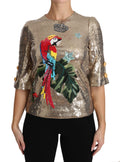 Dolce & Gabbana Gold Sequin Parrot Crystal Blouse