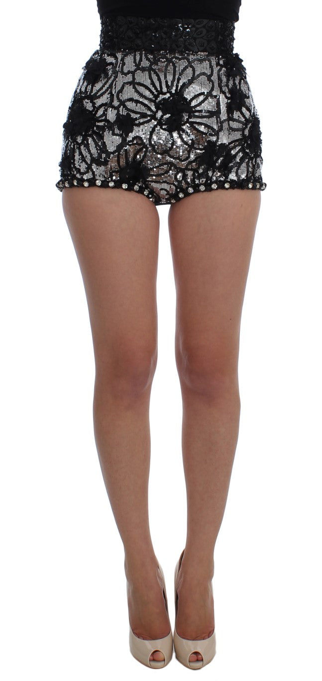 Dolce & Gabbana Black Crystal Sequin Mini Shorts