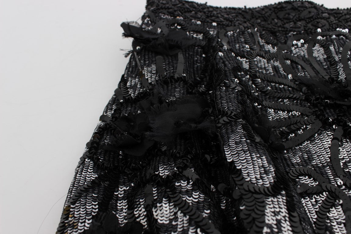 Dolce & Gabbana Black Crystal Sequin Mini Shorts