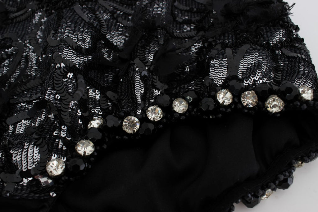 Dolce & Gabbana Black Crystal Sequin Mini Shorts