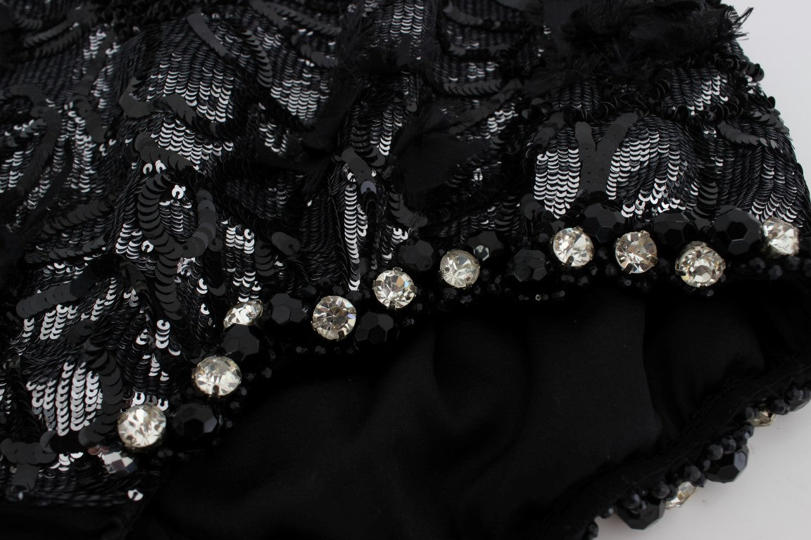 Dolce & Gabbana Black Crystal Sequin Mini Shorts