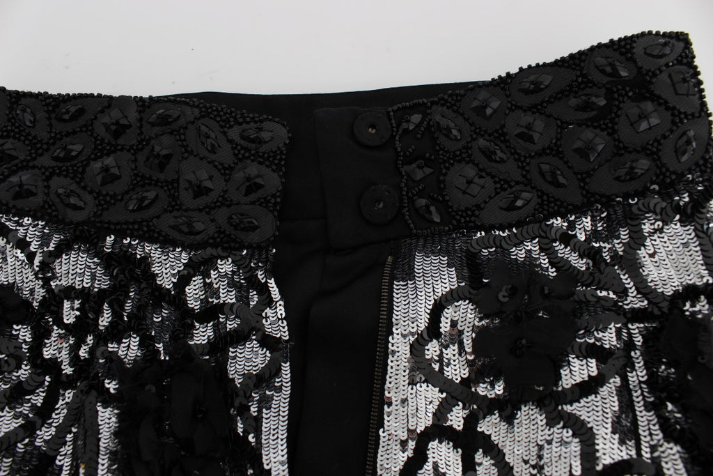 Dolce & Gabbana Black Crystal Sequin Mini Shorts