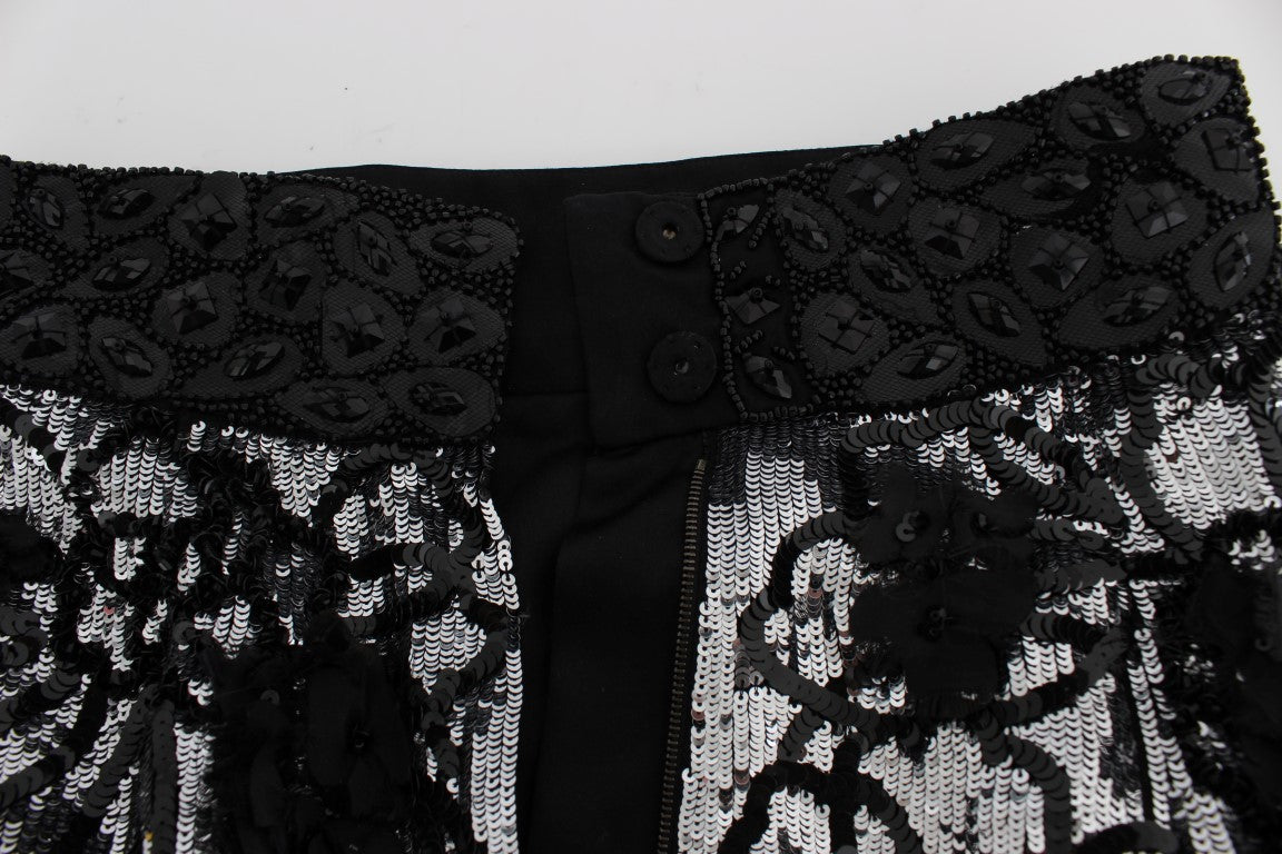 Dolce & Gabbana Black Crystal Sequin Mini Shorts