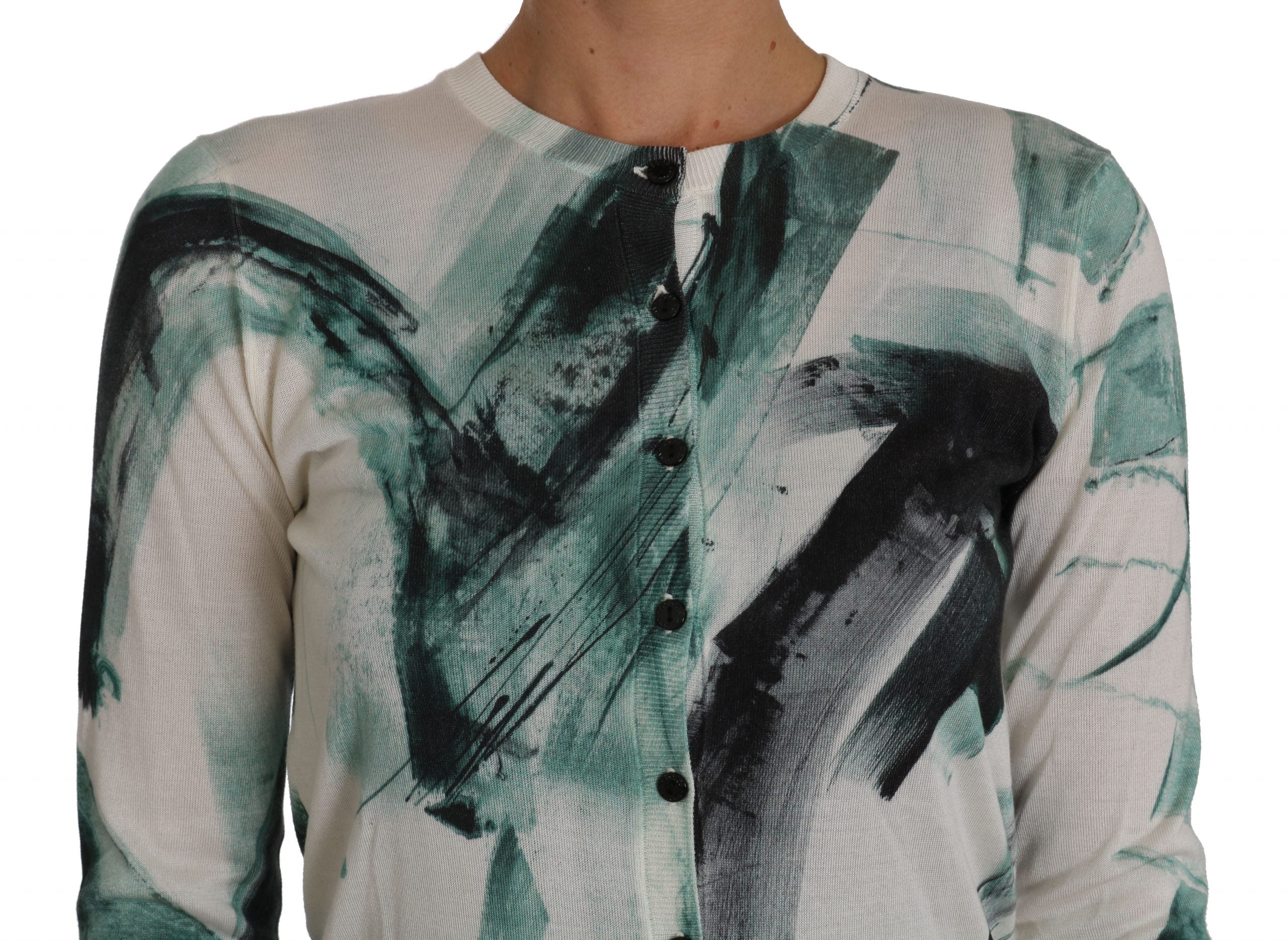 Dolce & Gabbana White Silk Cardigan Lightweight Brushstroke Sweater