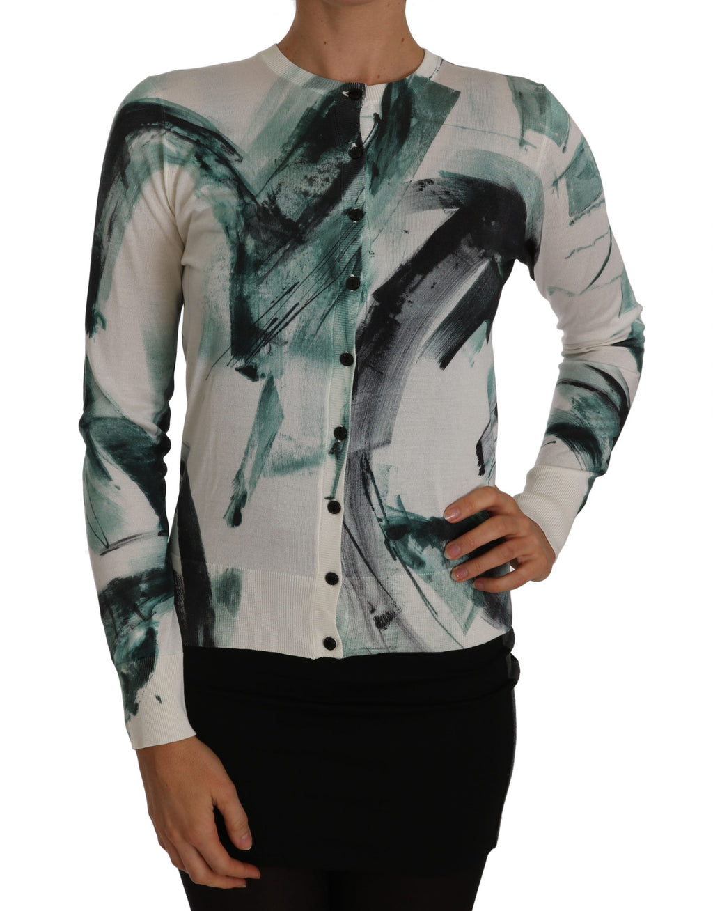 Dolce & Gabbana White Silk Cardigan Lightweight Brushstroke Sweater