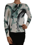 Dolce & Gabbana White Silk Cardigan Lightweight Brushstroke Sweater