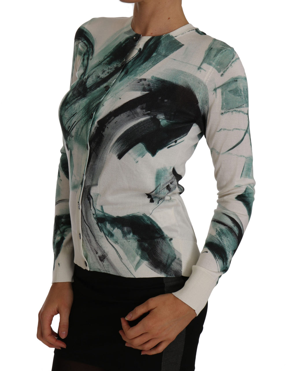 Dolce & Gabbana White Silk Cardigan Lightweight Brushstroke Sweater