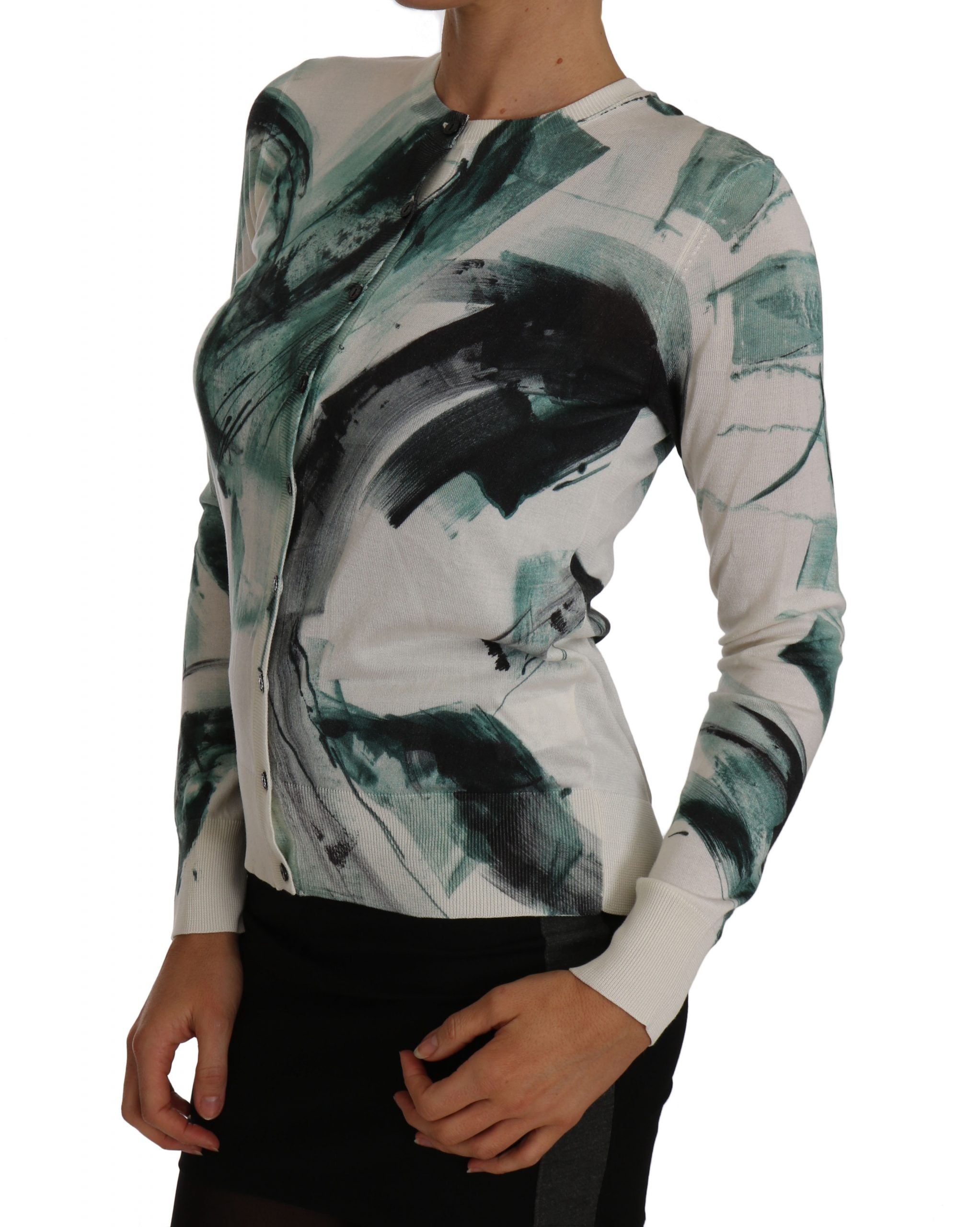 Dolce & Gabbana White Silk Cardigan Lightweight Brushstroke Sweater