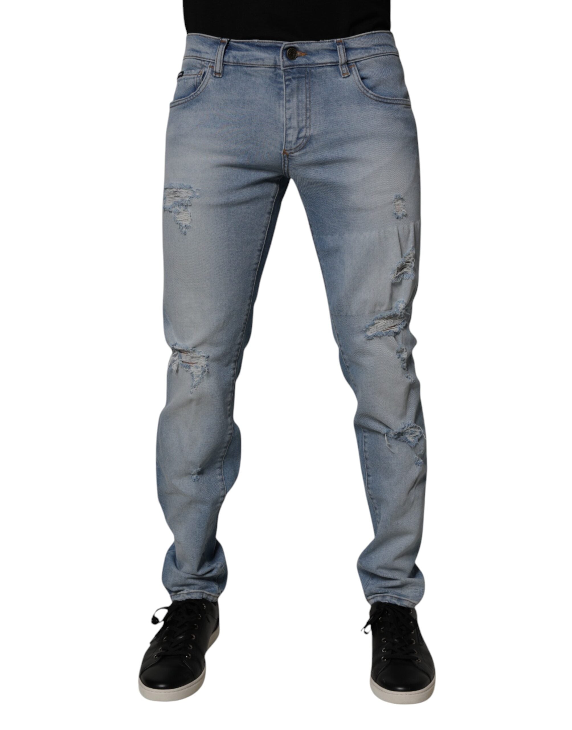 Dolce & Gabbana Blue Distressed Cotton Skinny Men's Denim Jeans