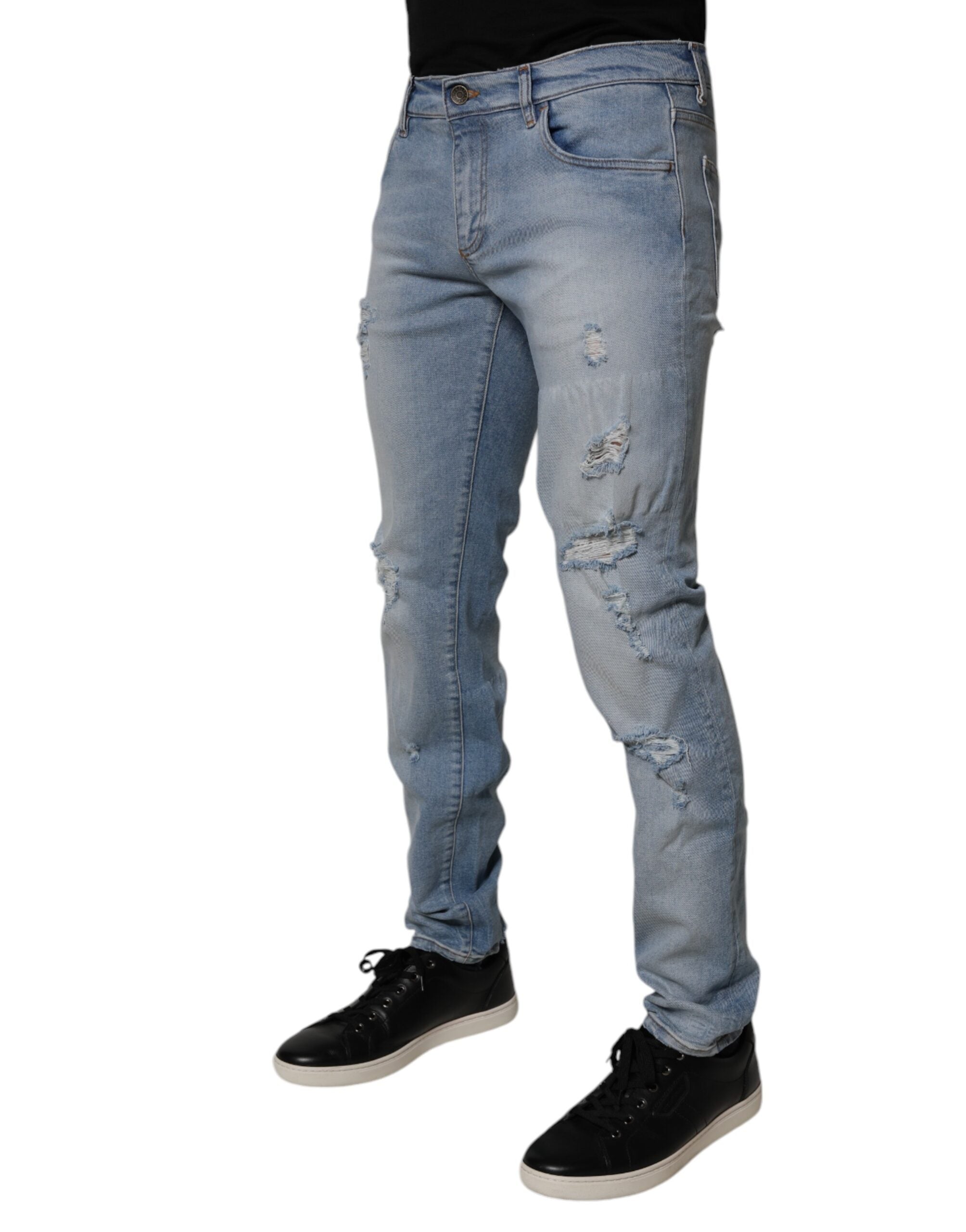 Dolce & Gabbana Blue Distressed Cotton Skinny Men's Denim Jeans