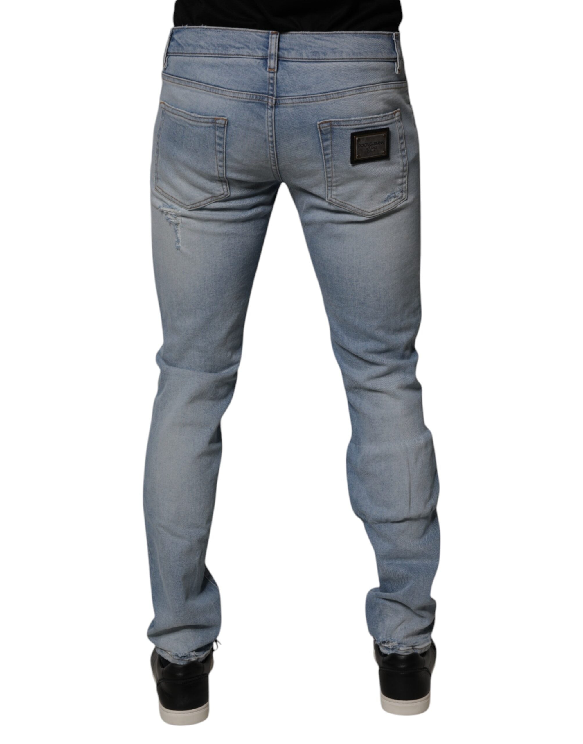 Dolce & Gabbana Blue Distressed Cotton Skinny Men's Denim Jeans