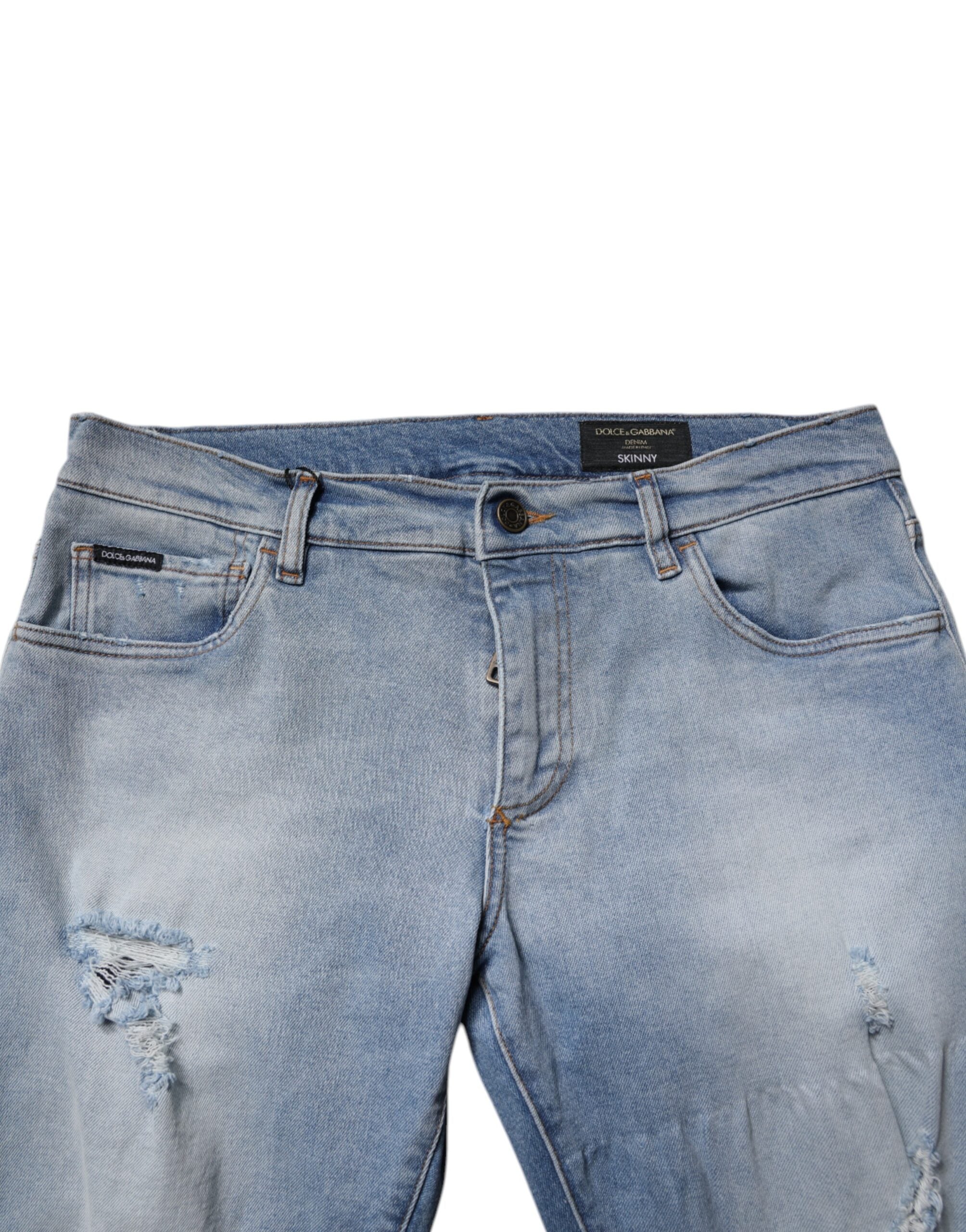 Dolce & Gabbana Blue Distressed Cotton Skinny Men's Denim Jeans