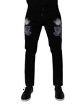 Dolce & Gabbana Schwarze florale Baumwoll-Skinny-Jeans für Männer aus Denim