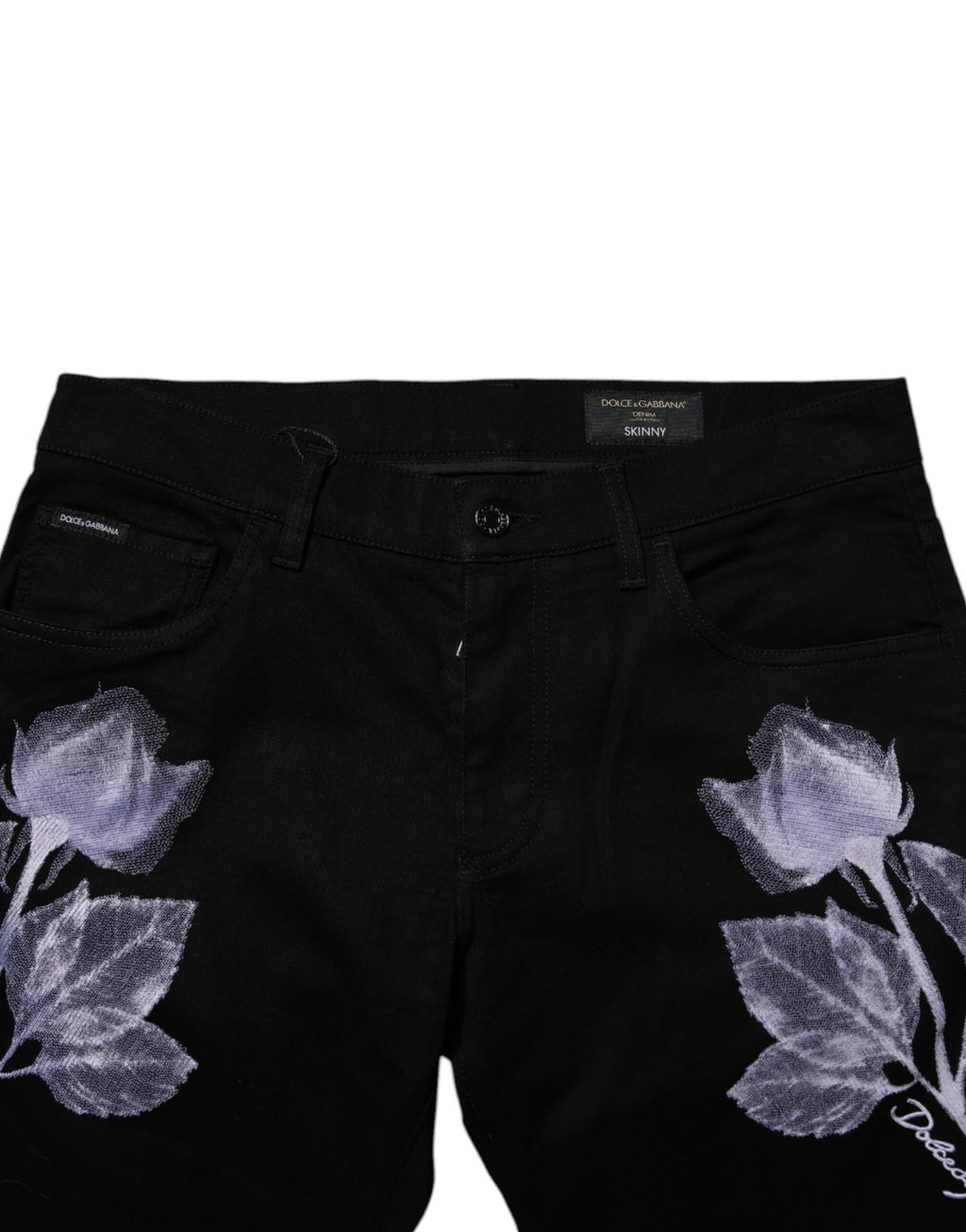 Dolce & Gabbana Schwarze florale Baumwoll-Skinny-Jeans für Männer aus Denim