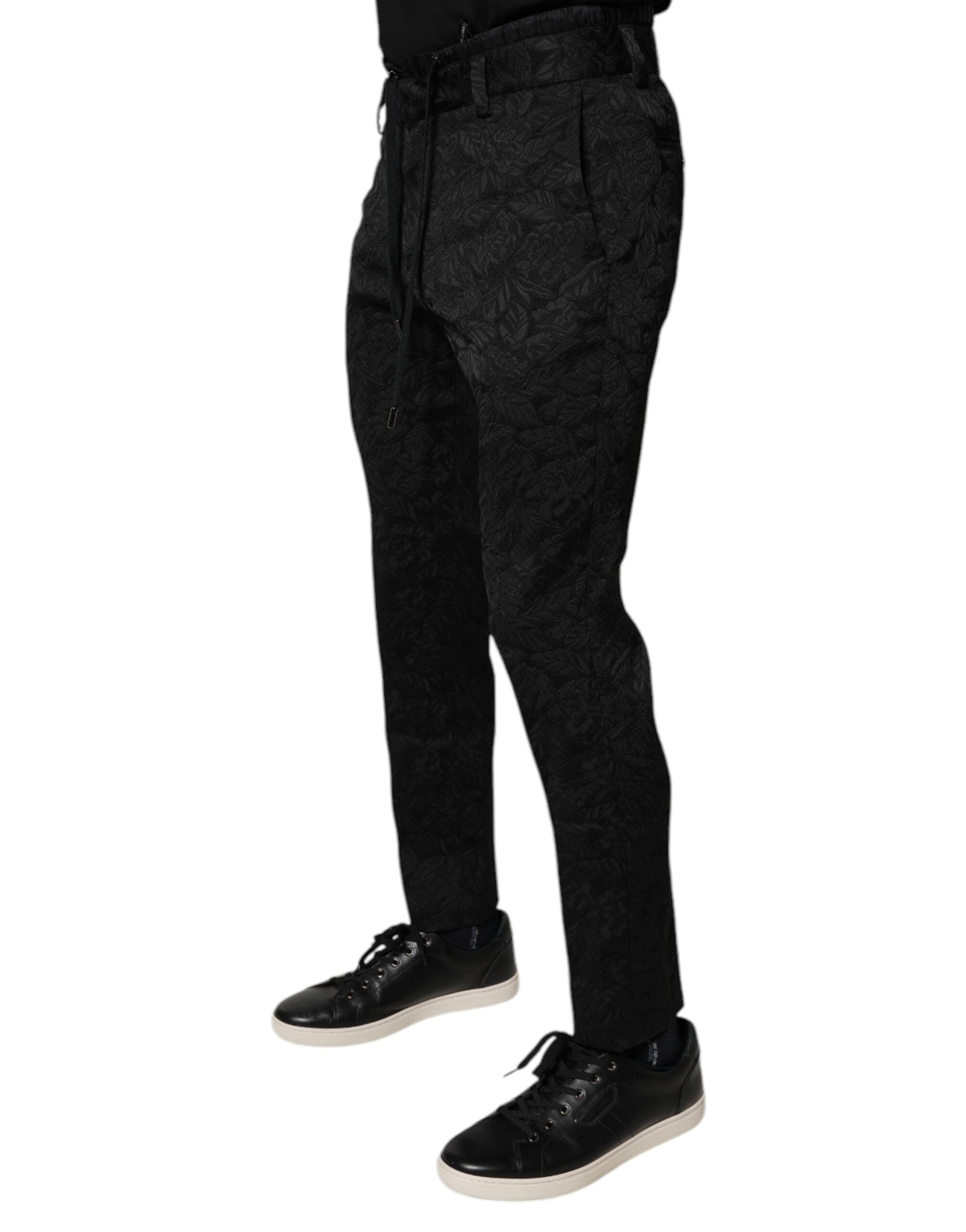 Dolce & Gabbana Schwarze Brokat Polyester Skinny Kleiderhose