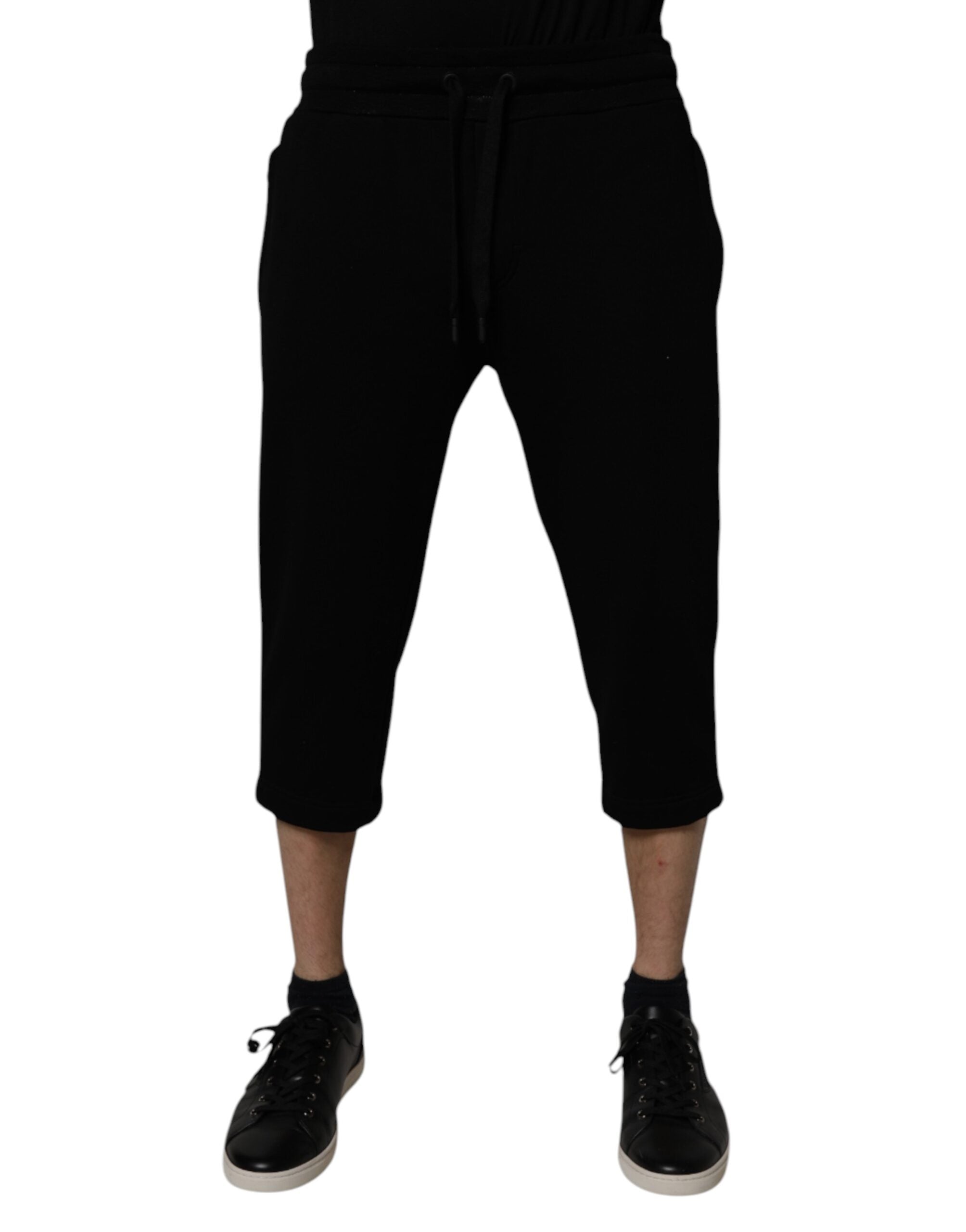 Dolce & Gabbana Black Cotton-Blend Cropped Sweatpants