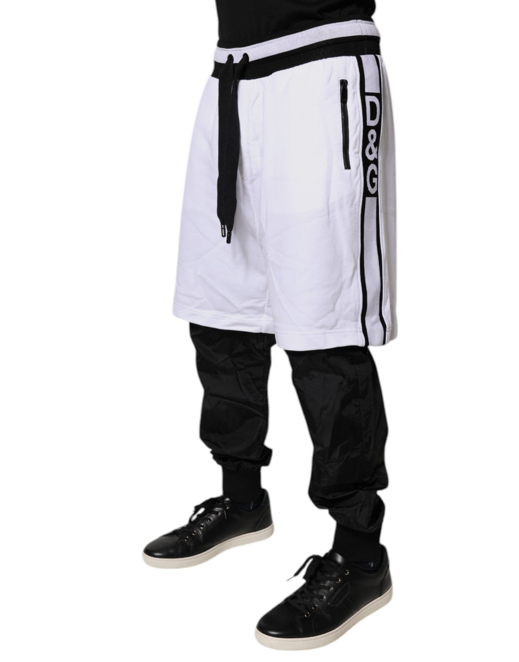 Dolce & Gabbana Black and White Cotton Layered Sweatpants