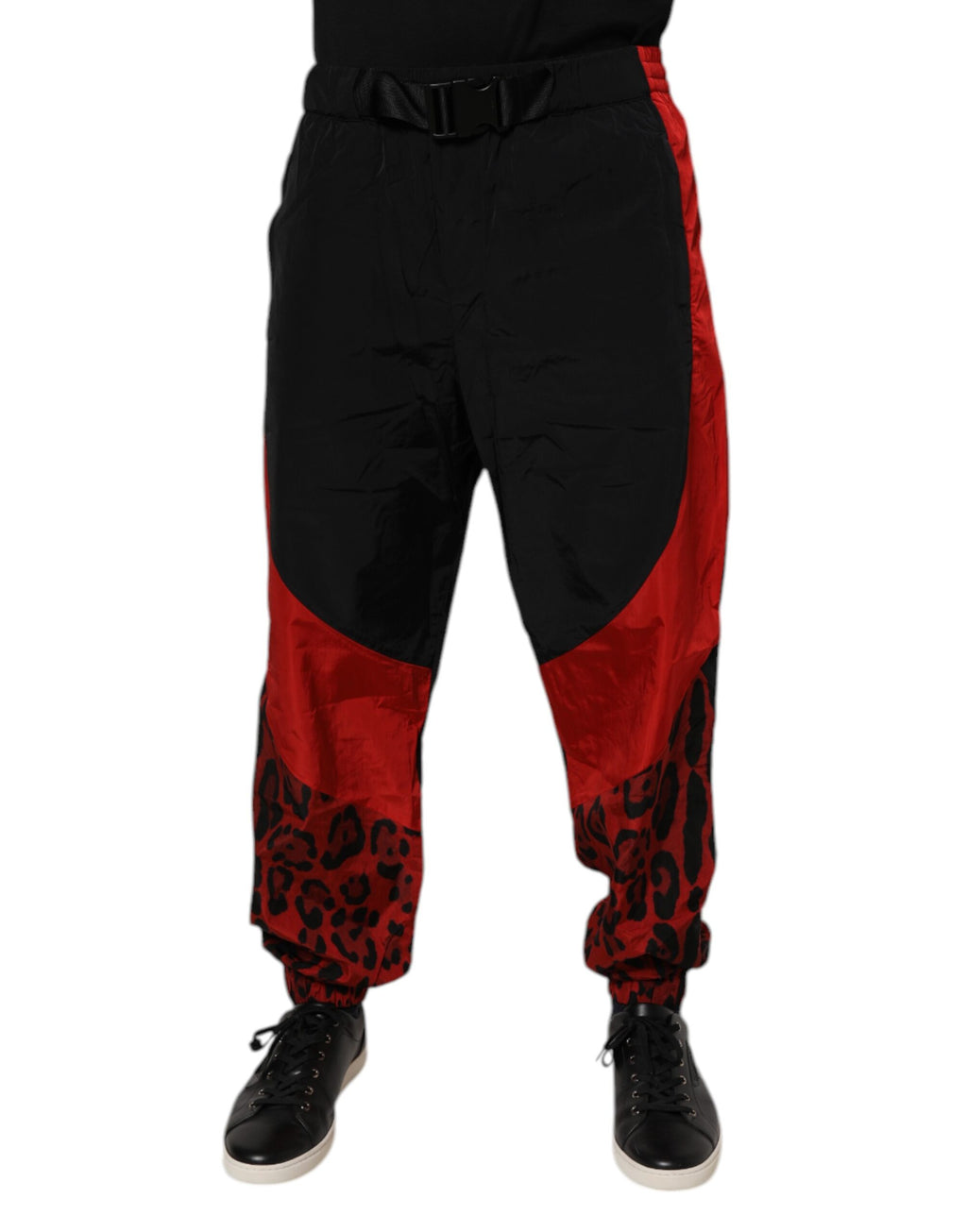 Dolce & Gabbana Black Red Leopard Jogger Sweatpants