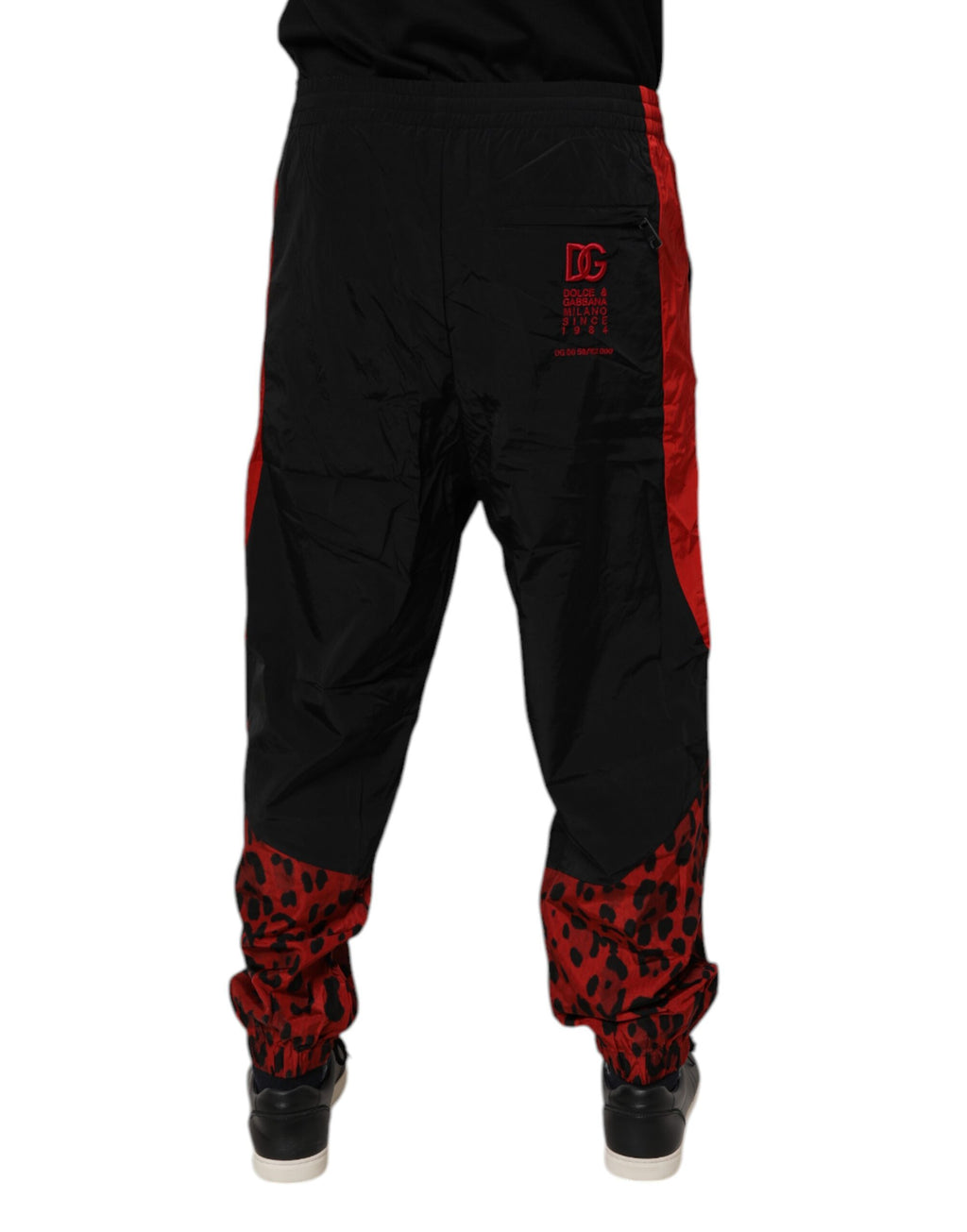Dolce & Gabbana Black Red Leopard Jogger Sweatpants