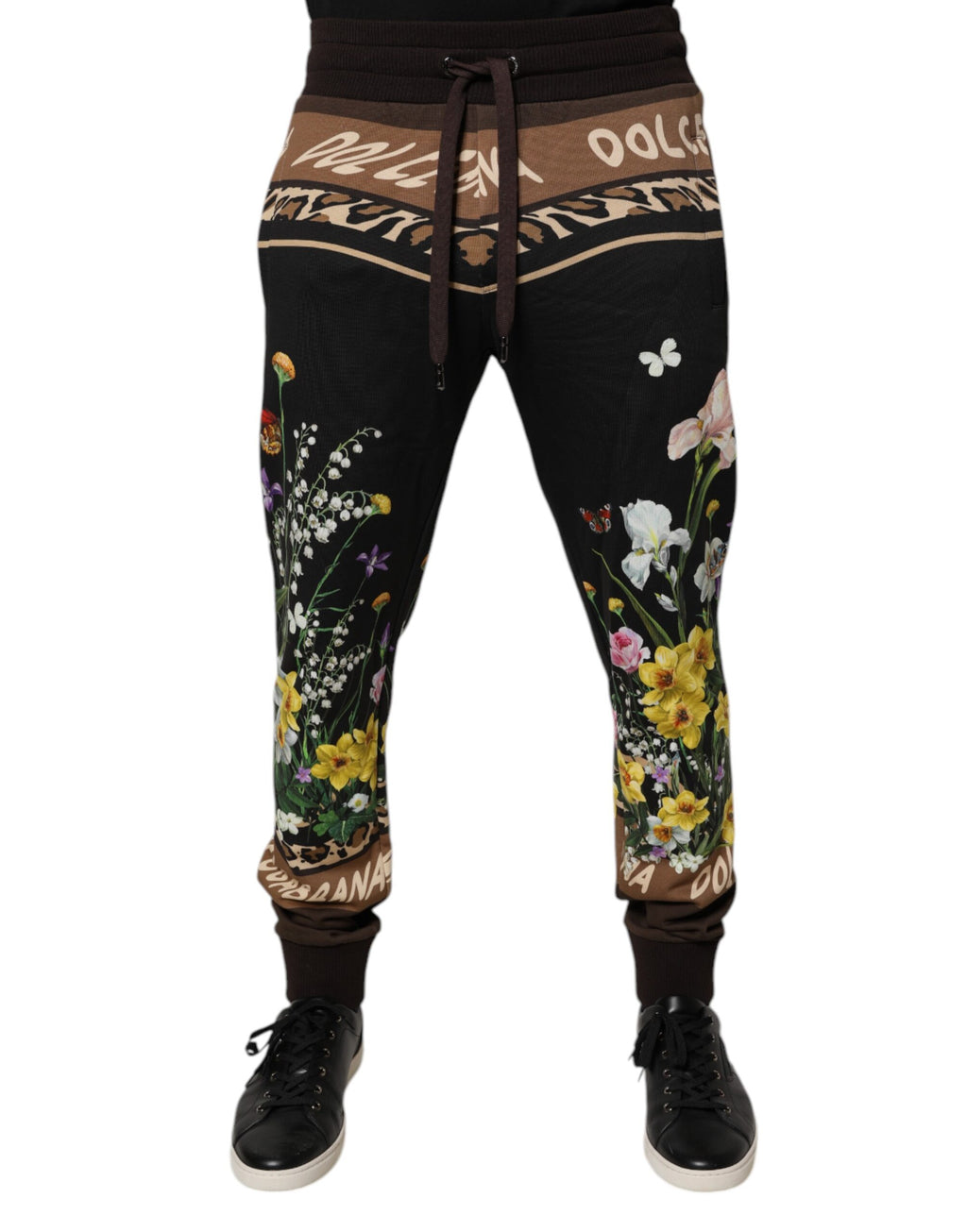 Dolce & Gabbana Schwarze geblümte Baumwoll-Jogger-Sweatpants