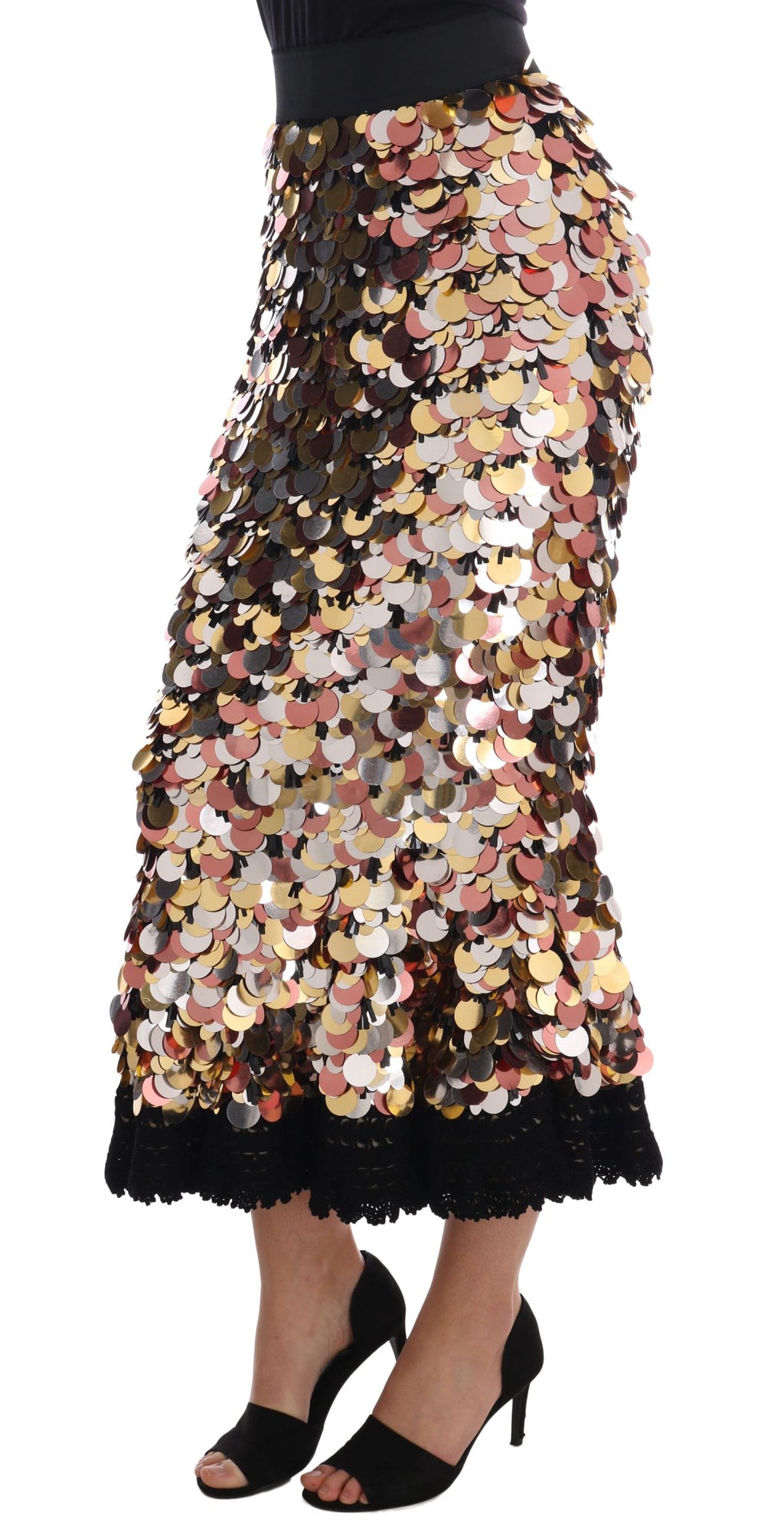 Dolce & Gabbana Gold-Tone High-Waist Peplum Skirt with Sequins