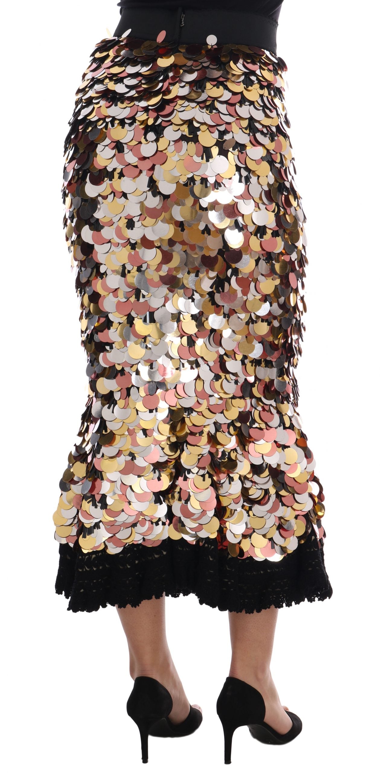 Dolce & Gabbana Gold-Tone High-Waist Peplum Skirt with Sequins