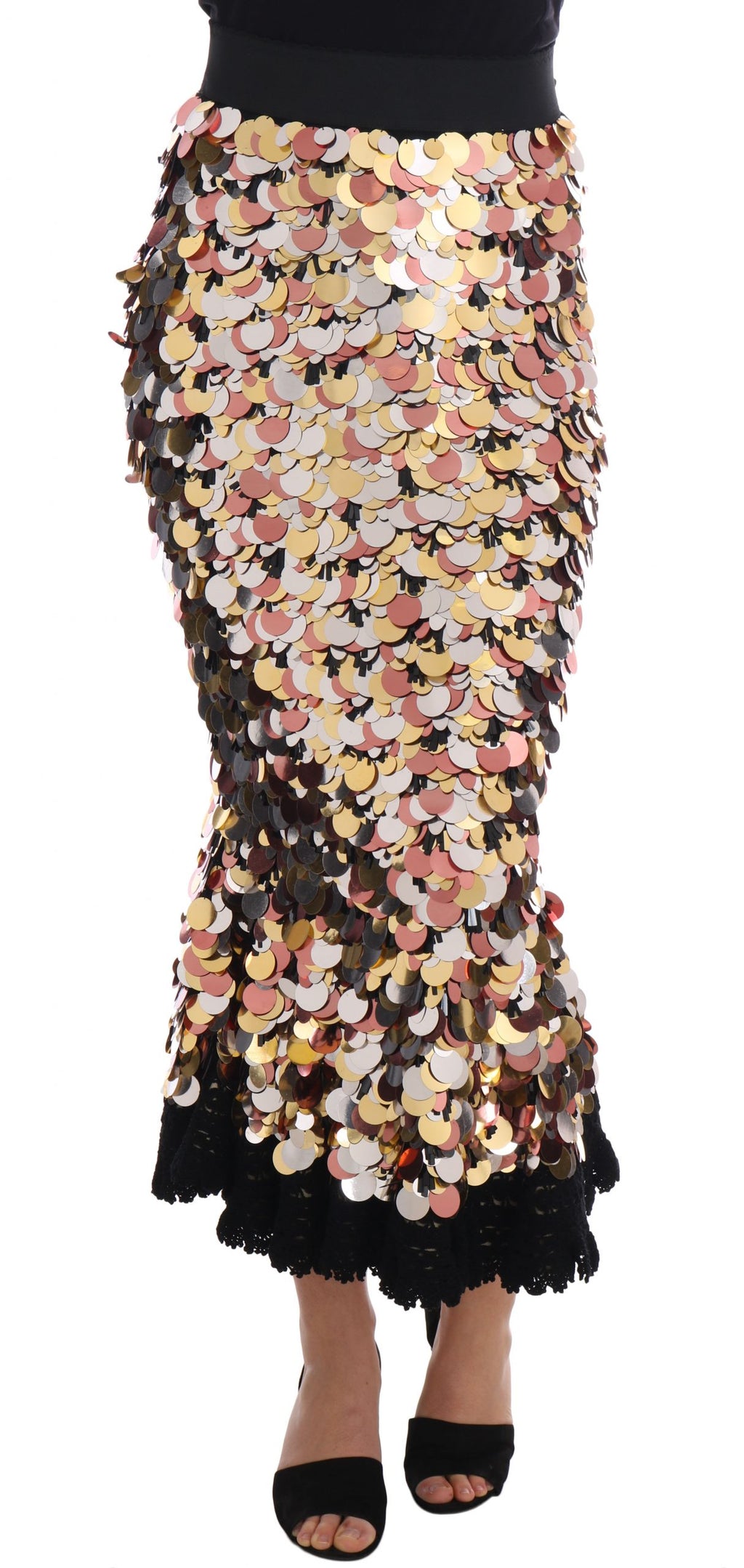 Dolce & Gabbana Gold-Tone High-Waist Peplum Skirt with Sequins